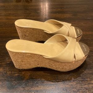 JIMMY CHOO  Cork Perfume 120 Patent Leather and Cork Wedge Sandal EU Sz 36